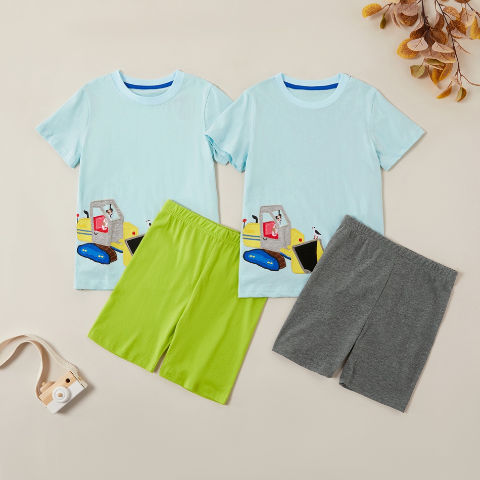 Trendy Cartoon Digger Top and Solid Shorts